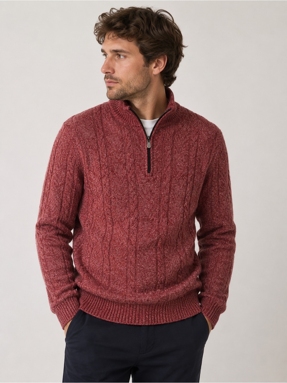 NWT Jos.A.Bank Reserve Cable Knit Half Zip Cinnamon Pullover Wool Sweater Sz XL